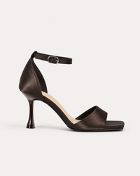 SATIN HEELED SANDALS – ESPRESSO