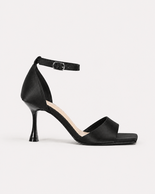 SATIN HEELED SANDALS-BLACK