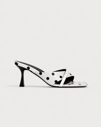 POLKA DOT SATIN MULES – WHITE
