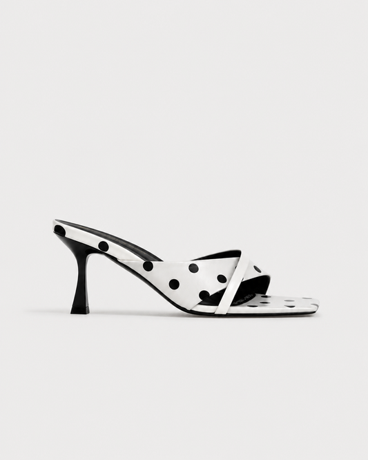 POLKA DOT SATIN MULES – WHITE
