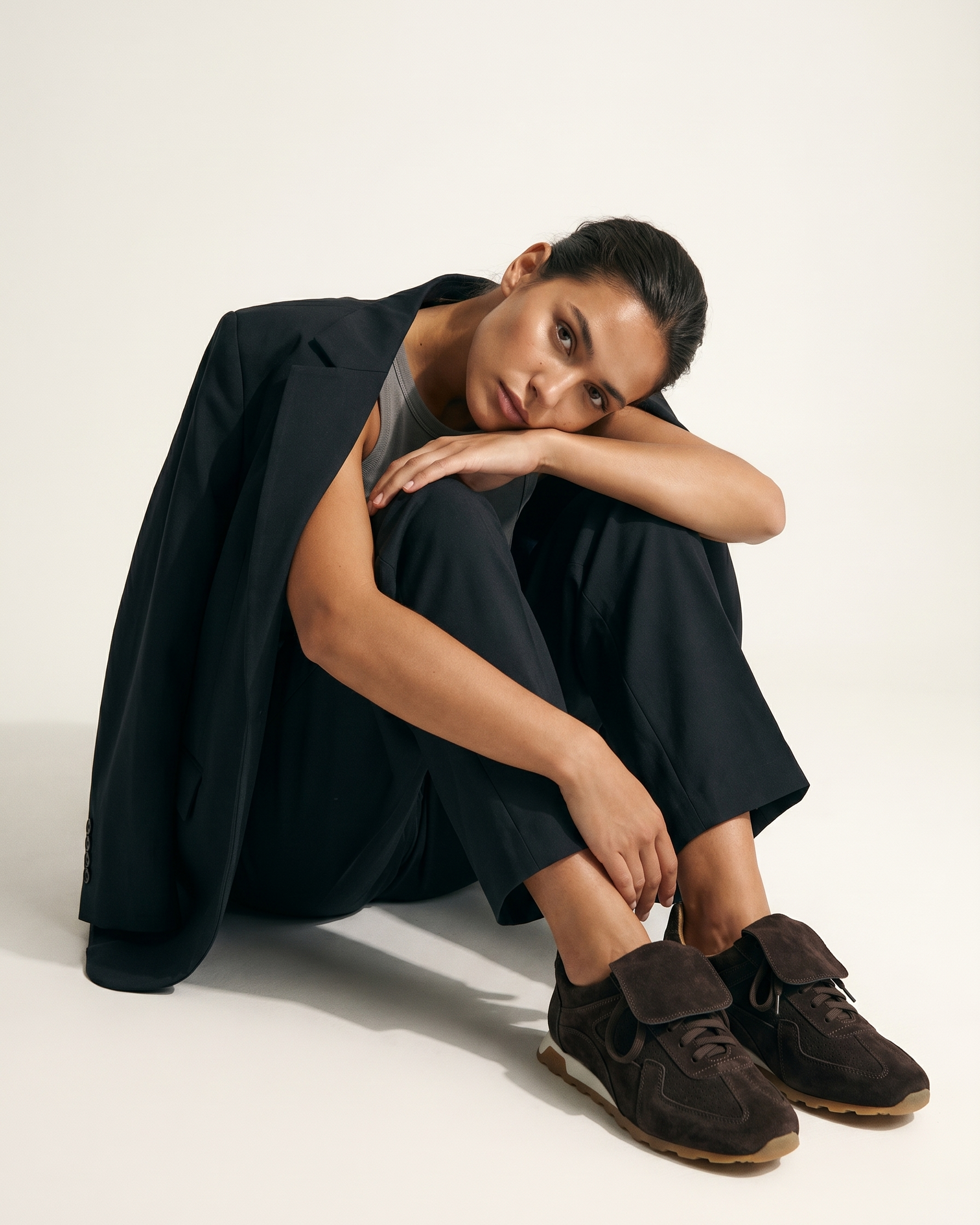 100% SUEDE TRAINERS WITH FOLD-OVER TONGUE