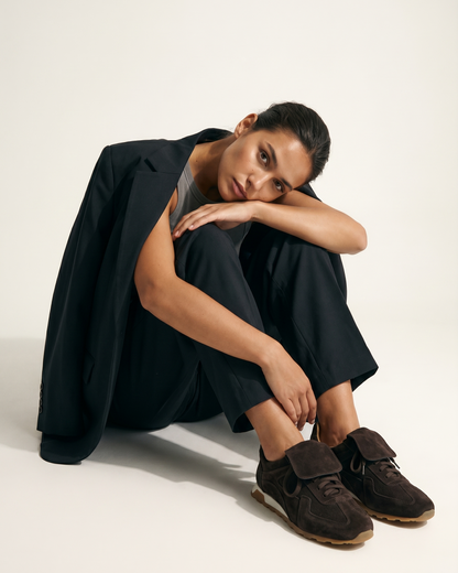 100% SUEDE TRAINERS WITH FOLD-OVER TONGUE