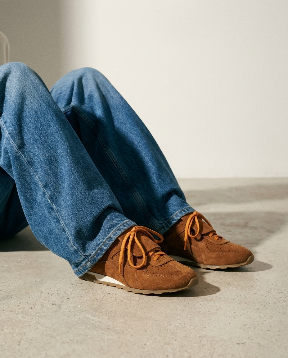 100% SUEDE TRAINERS WITH FOLD-OVER TONGUE