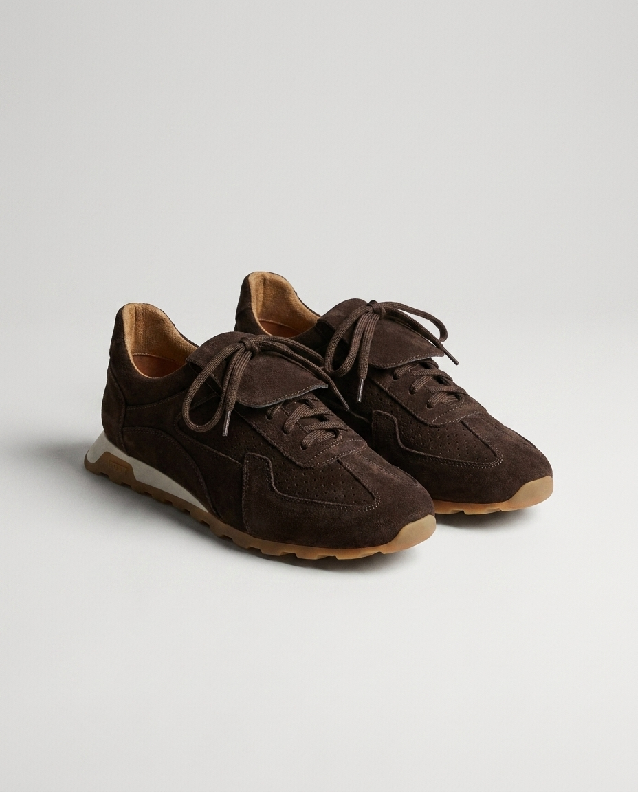 100% SUEDE TRAINERS WITH FOLD-OVER TONGUE
