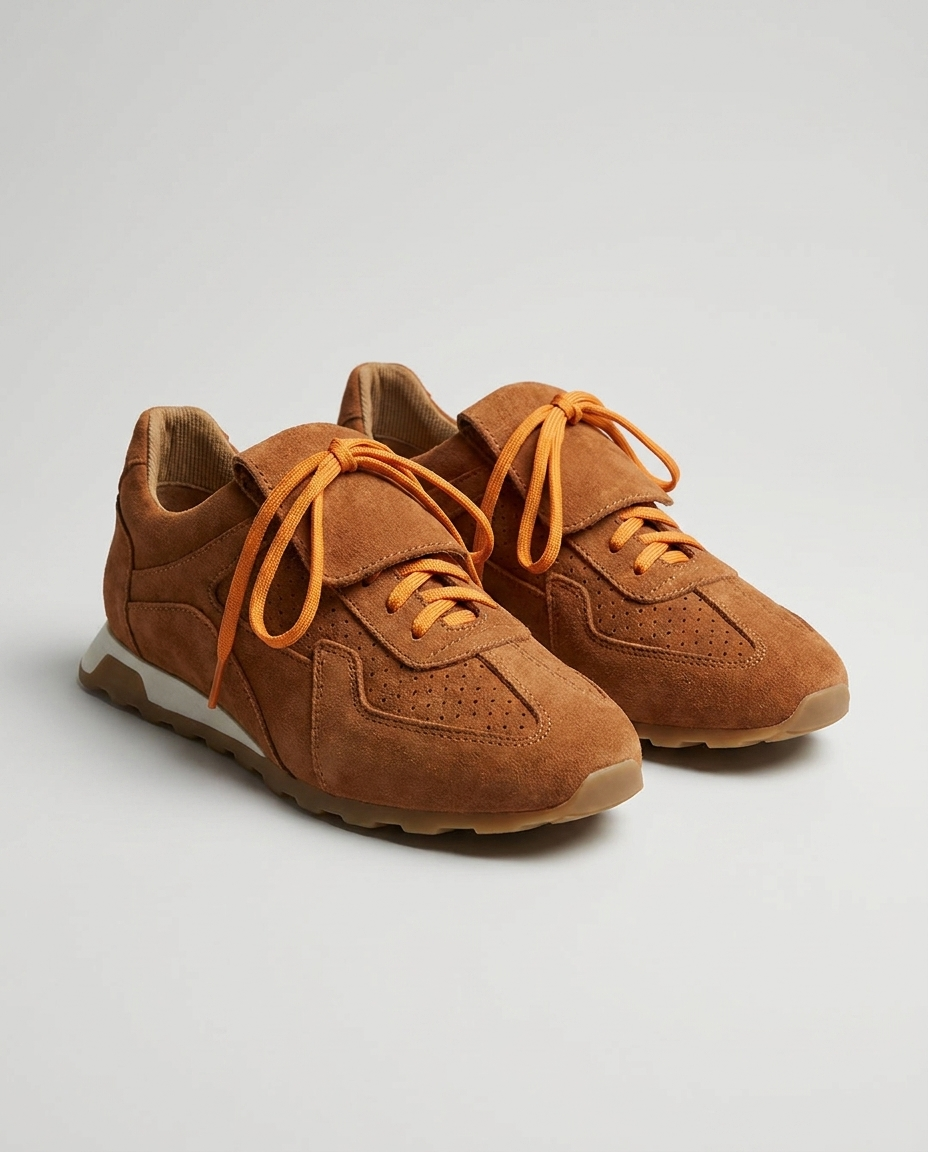 100% SUEDE TRAINERS WITH FOLD-OVER TONGUE