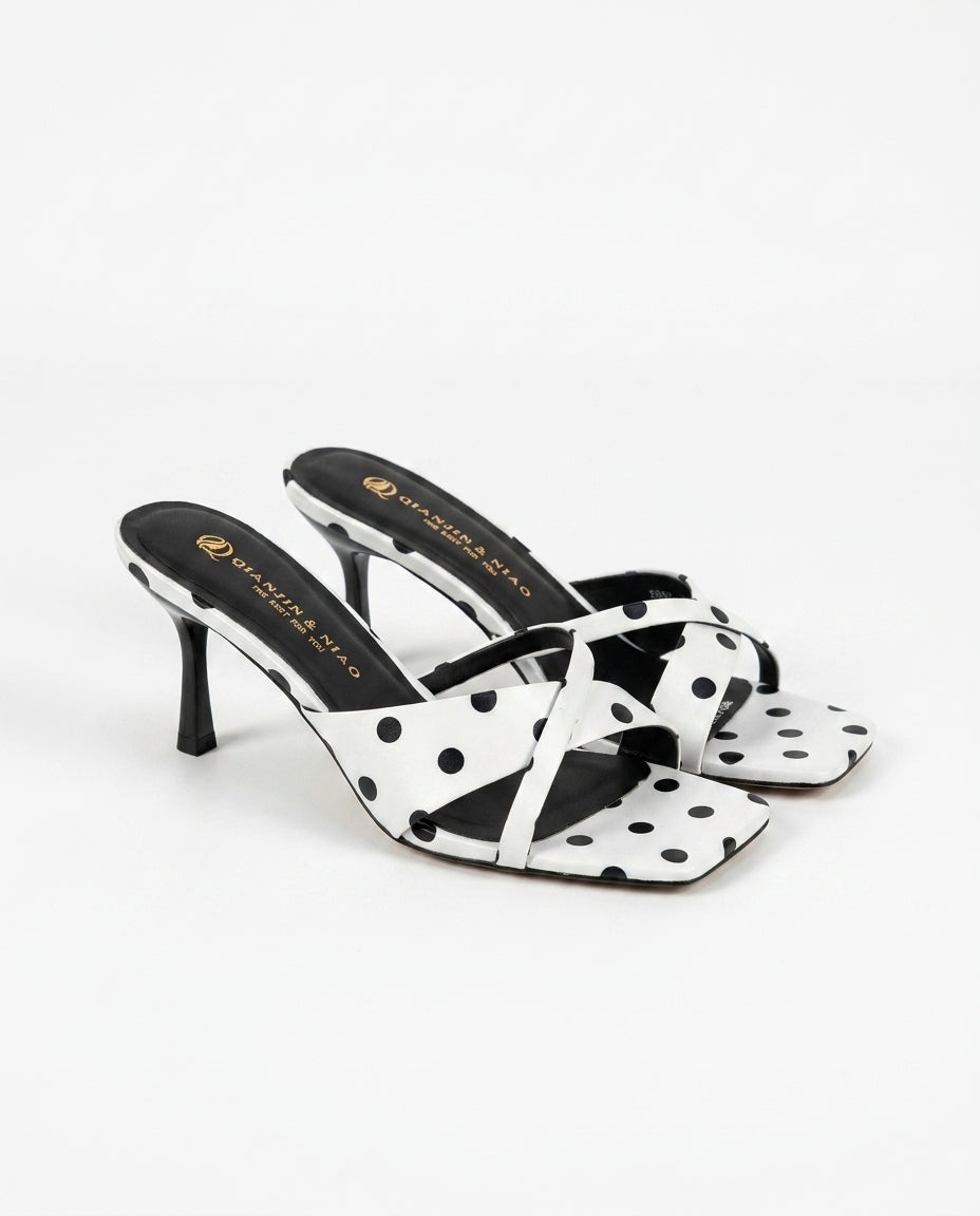 POLKA DOT SATIN MULES – WHITE