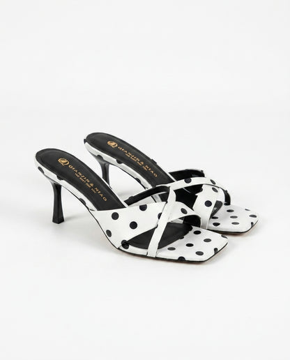 POLKA DOT SATIN MULES – WHITE