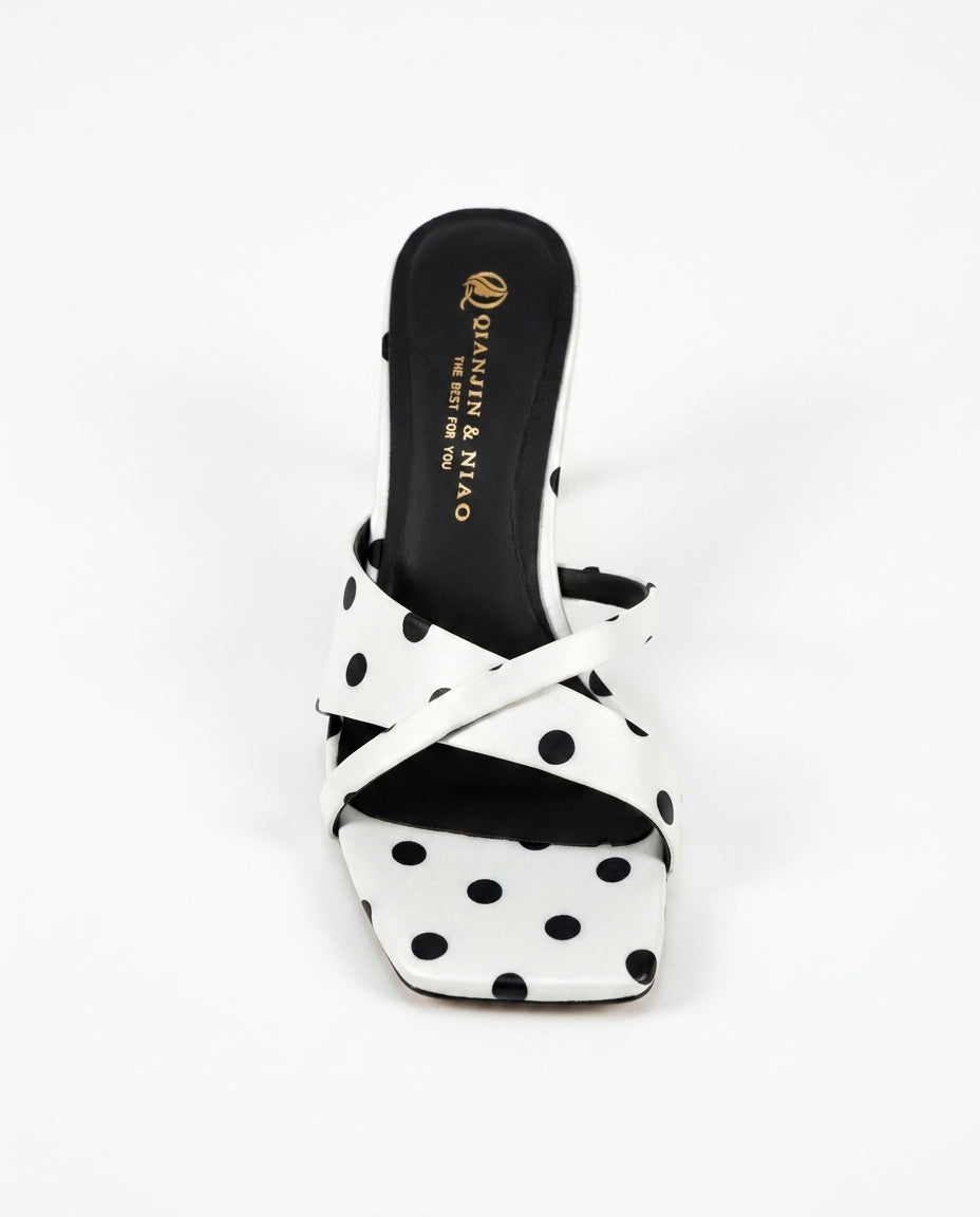 POLKA DOT SATIN MULES – WHITE