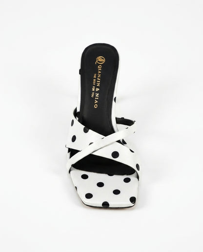POLKA DOT SATIN MULES – WHITE