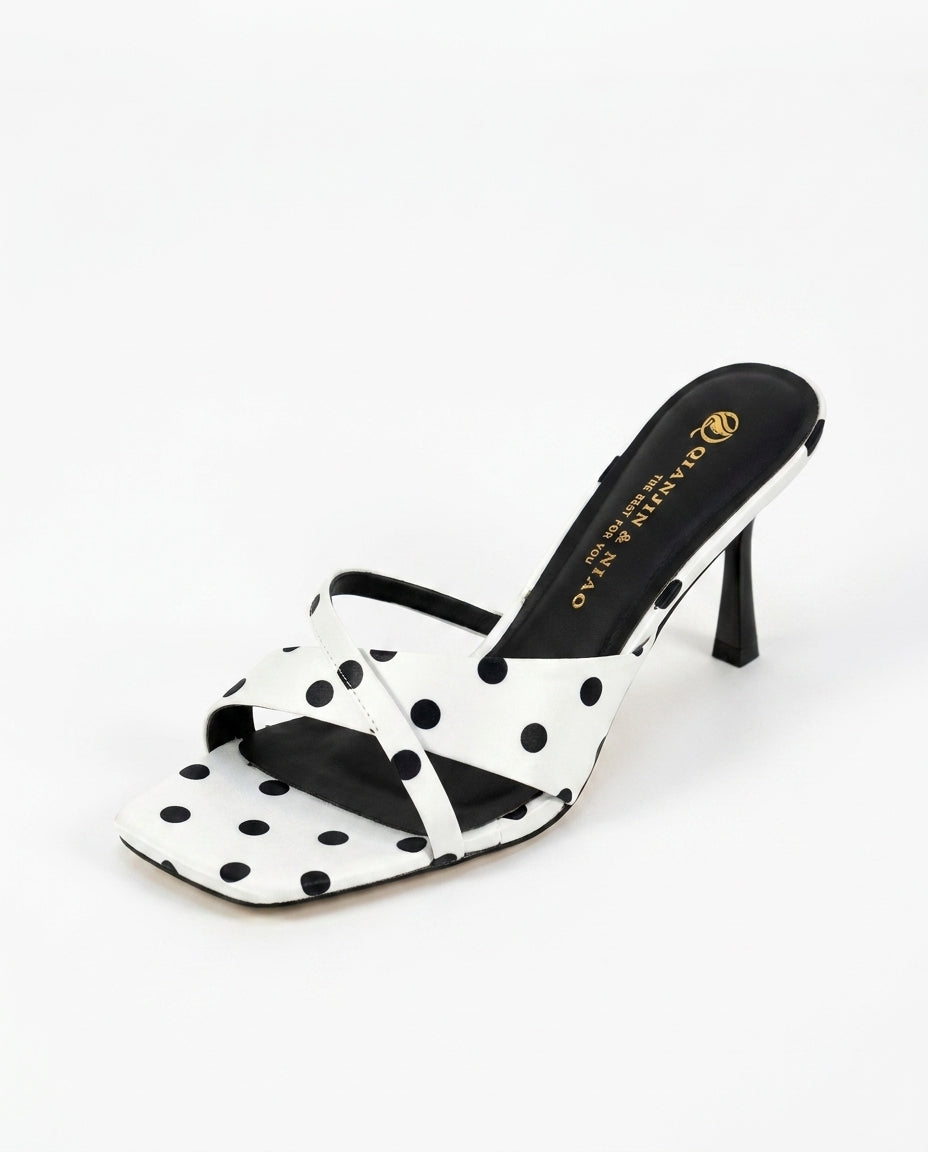 POLKA DOT SATIN MULES – WHITE