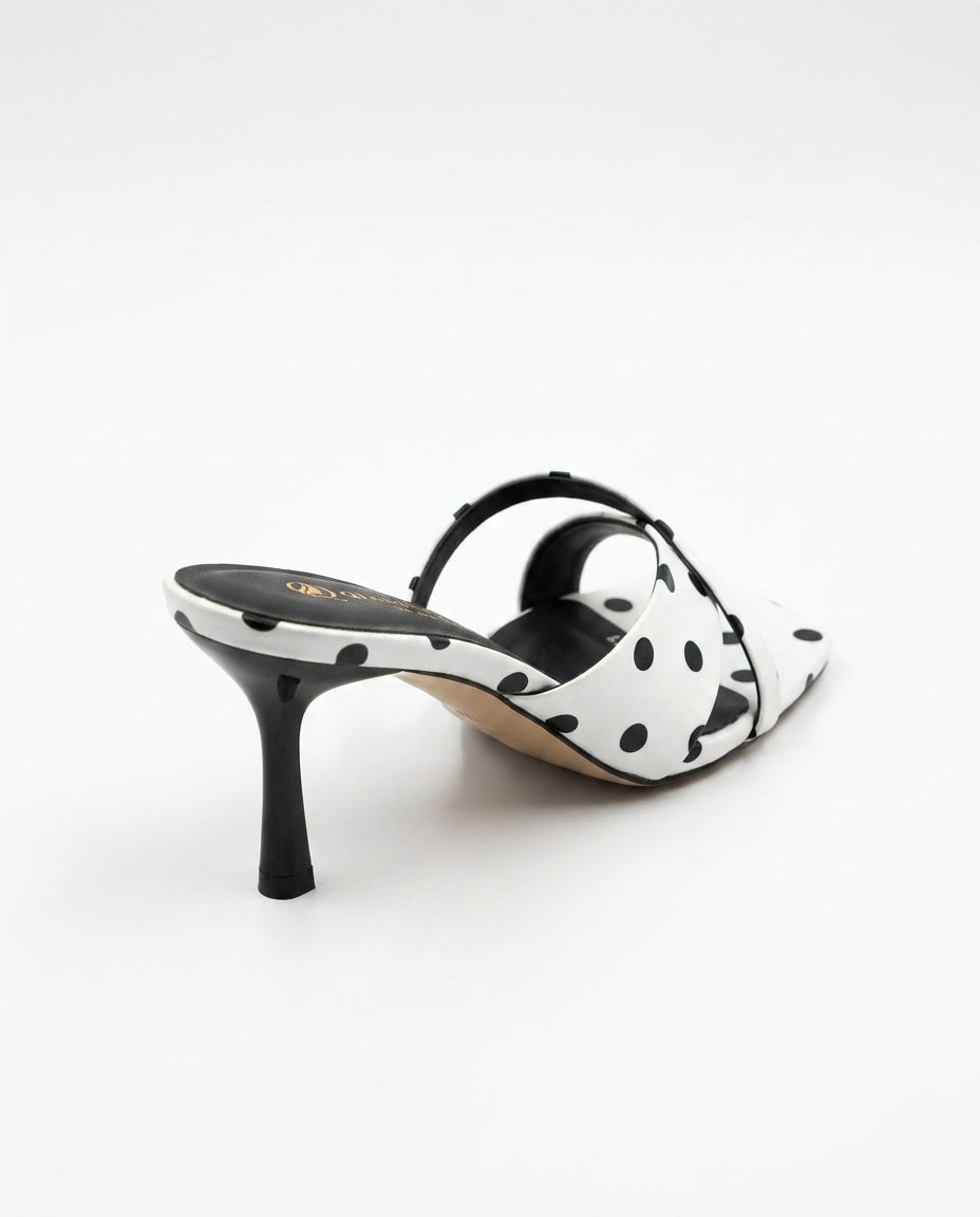 POLKA DOT SATIN MULES – WHITE