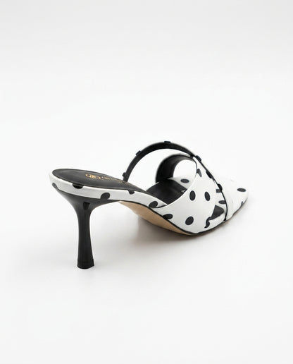 POLKA DOT SATIN MULES – WHITE