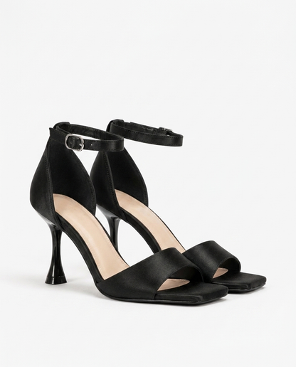SATIN HEELED SANDALS-BLACK