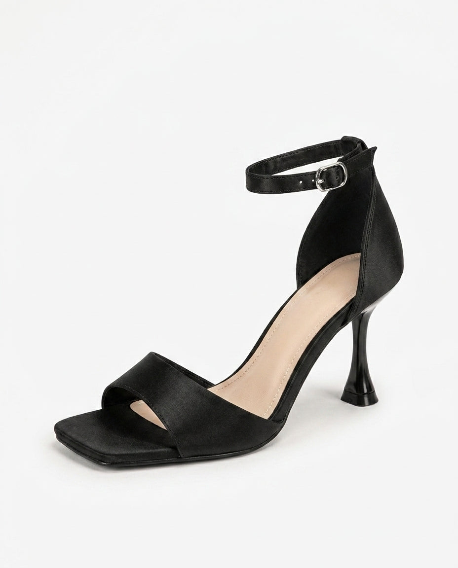 SATIN HEELED SANDALS-BLACK