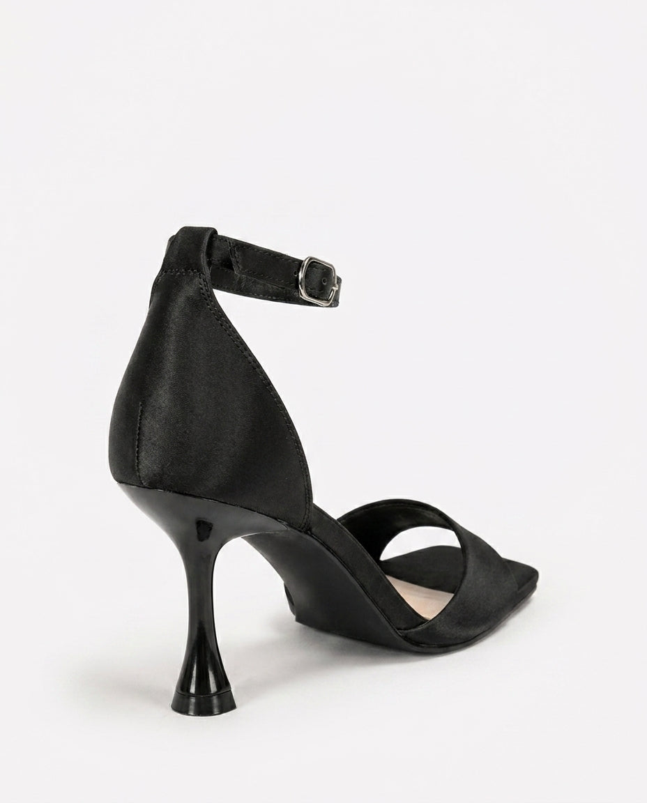 SATIN HEELED SANDALS-BLACK