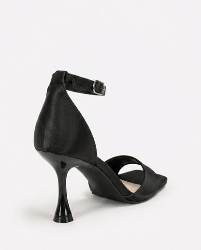 SATIN HEELED SANDALS-BLACK