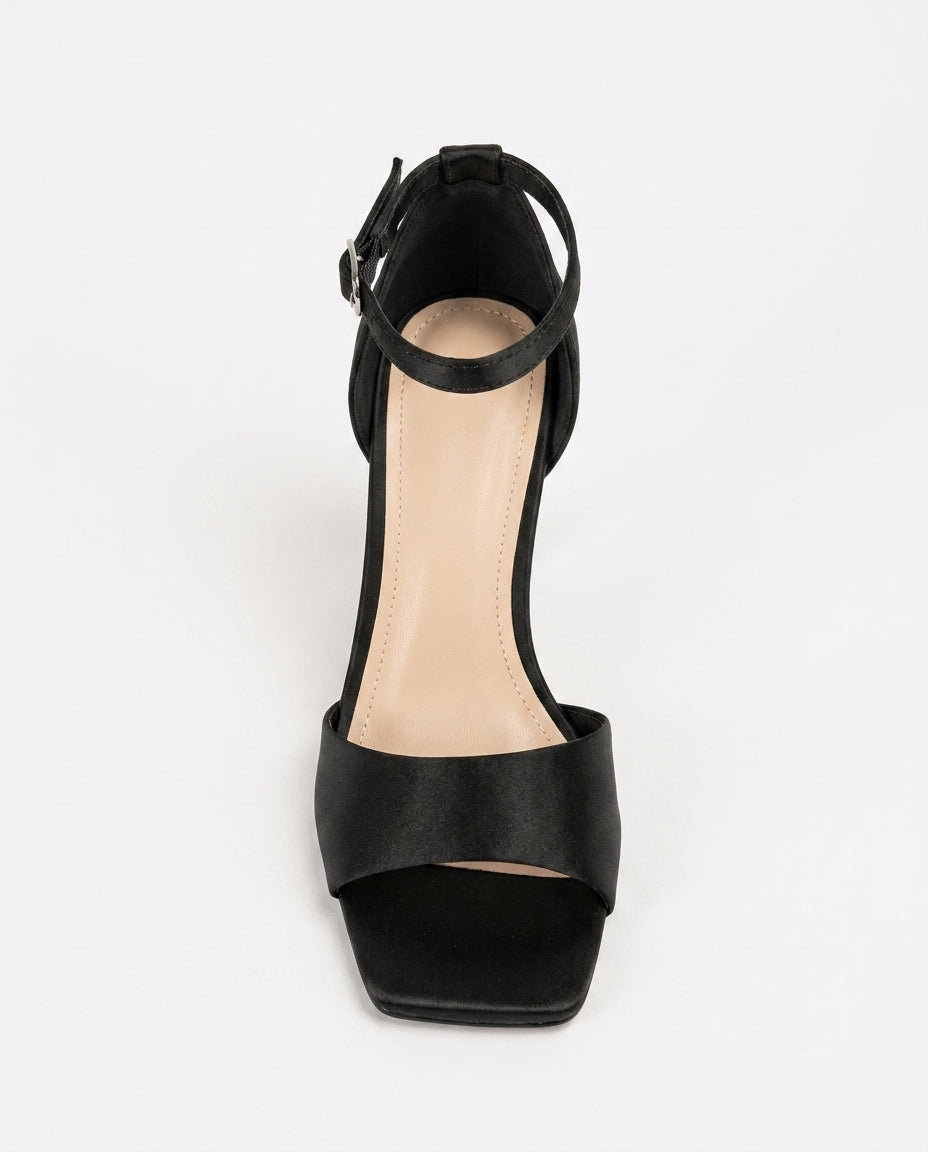 SATIN HEELED SANDALS-BLACK