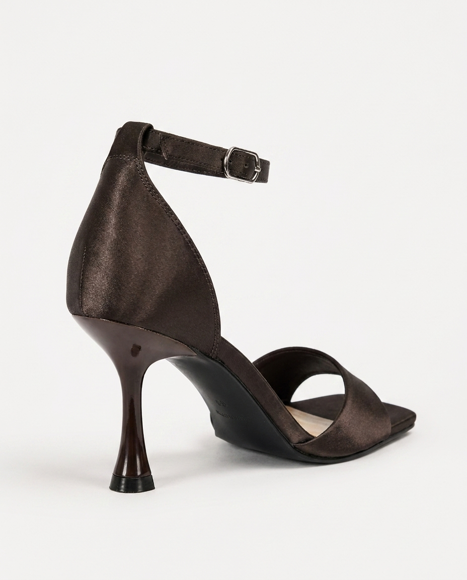 SATIN HEELED SANDALS – ESPRESSO