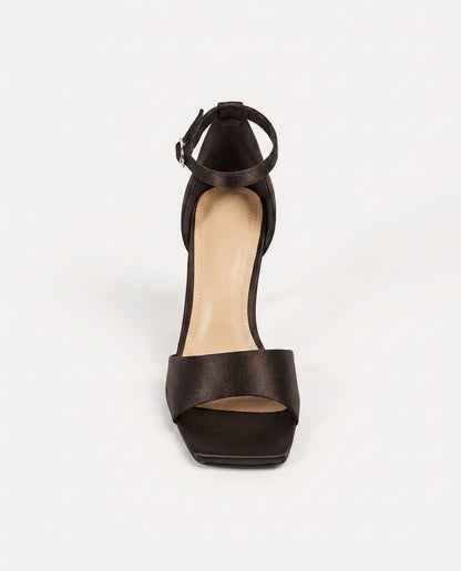 SATIN HEELED SANDALS – ESPRESSO