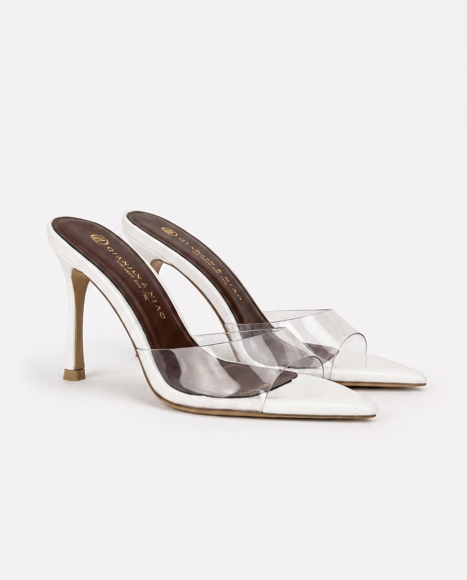 CLEAR STRAP HEELS – WHITE