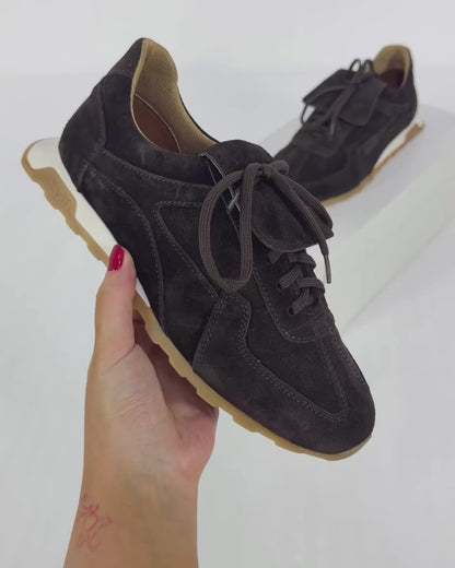 100% SUEDE TRAINERS WITH FOLD-OVER TONGUE