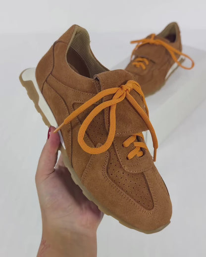 100% SUEDE TRAINERS WITH FOLD-OVER TONGUE